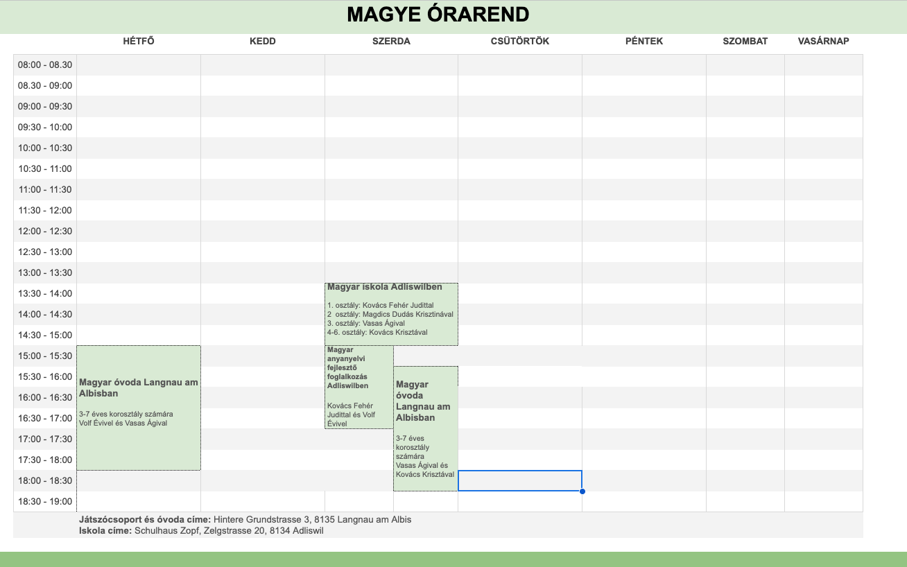daily schedule